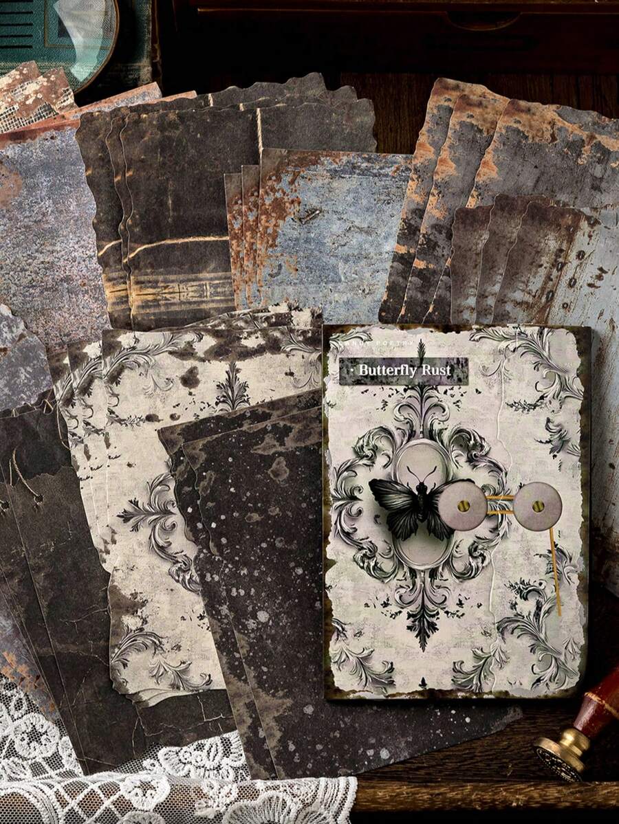 CANDY POETRY 30pcs/Pack Vintage Rust Texture Scrapbooking Paper, Non-Adhesive DIY Decorative Material Paper, Holiday Gift, Handmade Collage Supplies, Personalized Scrapbook Planning Creative School Stationery - Black - View 1