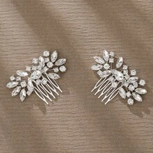 2 piezas Peines de hierro elegantes inspirados en plantas, accesorios para el cabello de novia y boda, adecuados para todas las estaciones - Plateado - Ver 4