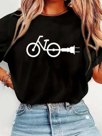 100% Cotton Ebike Electric Bike Funny Gift Novelty Bicycle E-Bike T-Shirt Short Sleeve Round Neck Casual Top For Summer & Spring, Women's Men's Graphic Tee