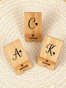 Adjustable Wooden A-Z Letter Floral Pattern Detachable DIY Foldable Slouchy Desk Phone Holder, Extendable Space-Saving, Suitable For Travel And Home Use Essential Phone Stand Valentine's Day Gift - Multicolor - View 7