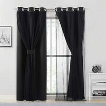 Beige 80% Blackout Curtains With Sheer Overlay, Double Layer Thermal Insulated Window Panels, 63 Inch, Living Room And Bedroom, Beige Drapes With Tiebacks, Grommet Top, 37 X 63 L X 2, Modern Home Decor - 黑色 - 查看 9