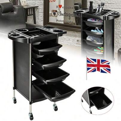 4-Tier Rolling Salon Cart With Wheels - Multi-Functional Beauty & Hairdressing Tool Storage, Black Plastic Organizer For Stylists, Hot Dyeing & Hairstyling Accessories, Durable Design For Professional Use, Mobile Beauty Cart | Sleek Black Design | Multitier Shelves, Barber Accessories