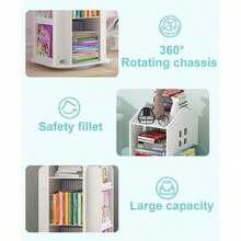 360° Rotating Kids Bookshelf With Revolving Castle Design - Capacity Multi-Tier Bookcase Suitable For Bedroom, Living Room, Study - No-Tools Assembly, White /Plastic Shelf - White - View 8