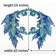 [Free Shipping]Silvora Pair Embroidery Phoenix Costume Sequin Appliques Patches, Peacock Feather Tail Applique Embellishments For Dance Dresses,Clothes,T-Shirt,Neckline Bodice Pants (Blue) - Blue - 查看 4