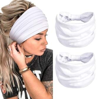 2-pack pannband för kvinnor bohemiska extra pannband afrikanskt knutna halkfria modehårband stretchyoga träning löpning gym hårband turban bandana för flickor (vit)