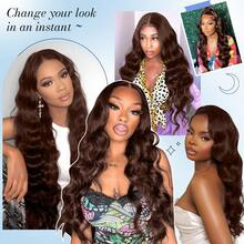 6x5 巧克力棕色无胶假发，真人发，预先拔毛，预先剪裁，4#棕色假发，蓬松波浪蕾丝前假发，真人发，预先漂白，告别打结（20英寸，6x5 4#假发） - S4 - 查看 9