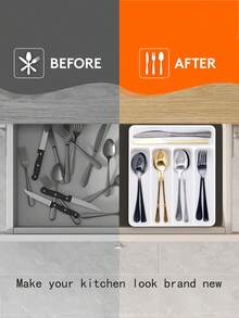 1pc Flatware Organizer Box, Silverware Storage Box, Kitchen Drawer Storage Tray, Flat Cutlery Organizer, Made Of Plastic PP Material, Suitable For Kitchen Countertop, Cabinet Drawer Storage, Compartment Organizer For Utensils, Chopsticks And Tools - White - View 4