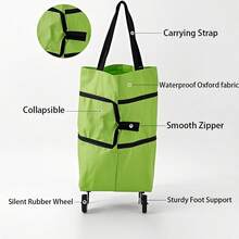 1 folding and portable shopping cart, suitable for both men and women in supermarkets. Available in 5 colors: blue, red, orange, black, and green. A portable and foldable shopping bag with wheels, reusable, waterproof, stain-resistant, durable, perfect for supermarket shopping and travel. - Multicolor - Ver 8
