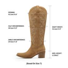 Womens Cowboy Boots Western Comfortable Chunky Heel Square Toe Fashionable Vintage Embroidered Cowgirl Knee High Boots - 譚 - 查看 5