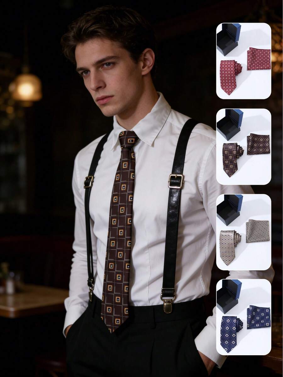 Bộ quà tặng cà vạt nam 1 món, bộ cà vạt và khăn tay kiểu cổ điển, thời trang và đa năng, phù hợp cho các bữa tiệc, kỳ nghỉ, công sở, đám cưới và mọi mùa. - A - Xem 1