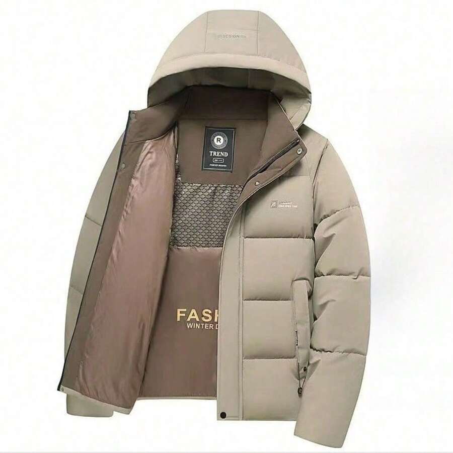 Chaqueta de invierno para hombres 2026 chaqueta de algodón gráfeno reforzada con capucha desmontable forro de piel de cordero cálido chaqueta casual para climas fríos - Caqui - Ver 1