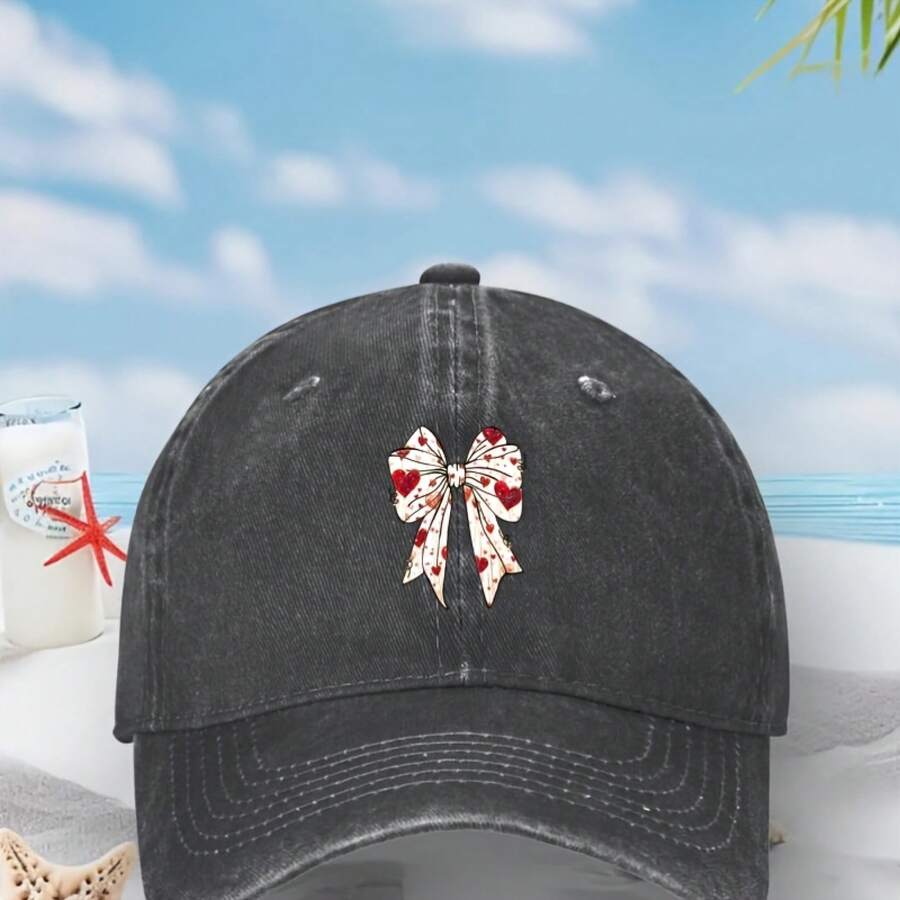 1 Happy Valentine's Day Bow| Funny Cool Graphic Baseball Cap| Casual Lightweight Geometric Pattern Knit Fabric, Machine Washable - 沙/ - 查看 1