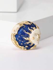 奢华珐琅日月胸针 - 创意别针，适合女性休闲派对佩戴，亦可作为珠宝配饰/朋友礼物或徽章装饰 - 太陽月亮胸針 - 查看 2