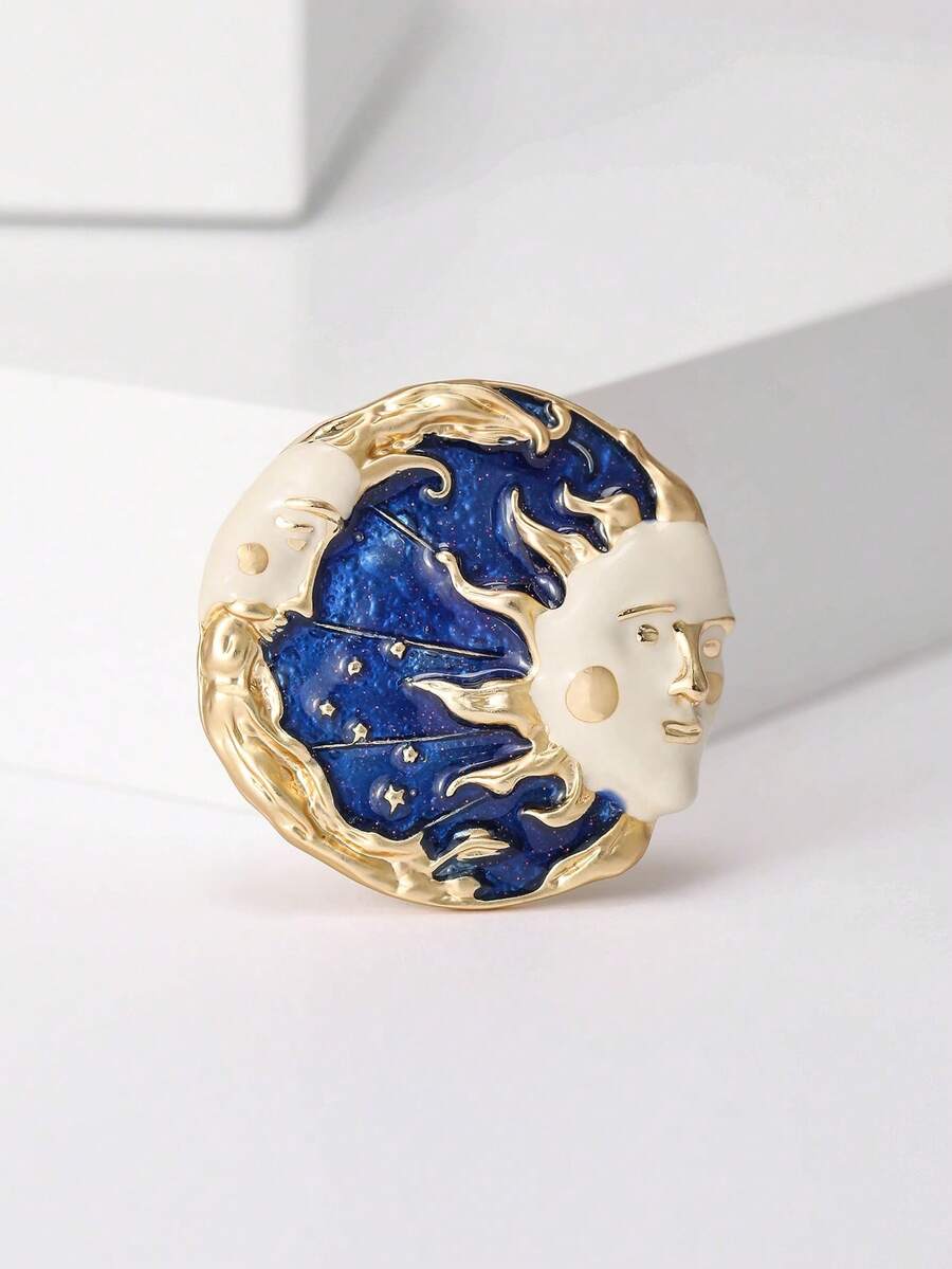 奢华珐琅日月胸针 - 创意别针，适合女性休闲派对佩戴，亦可作为珠宝配饰/朋友礼物或徽章装饰