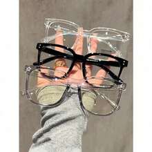 3pc  Glasses - Fashion Square Fake Eyeglasses, Face-Flattering,Anti Ray Computer Gaming Glasses, Blue Blockers Glasses For Women/Men,Daily Versatile School Style - 黑+白+灰 - 查看 8