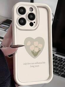 1pc Gradient Frame Dopamine Matte Tulip Pattern Phone Case Compatible With Apple 16/17 Pro Max, Full-Body Shockproof Protective Cover, Minimalist Design, Cute Cartoon Style, Perfectly Protects Your Phone, Compatible With Honor X7/Galaxy A56 5G/Infinix Smart 8/Infinix Hot 40/Transsion Spark 30C/Spark Go 2024/Redmi Note 14 5G/ Moto E22/E22i/OPPO A54 - White - View 2