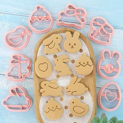 8pcs Easter Cookie Cutter Set, Includes 3D Rabbit, Chick, Egg, Heart And Bird Shapes, Plastic Baking Tool Kit, Suitable For Spring Baking, DIY Cookie Cutters, Ideal For Easter Egg Hunt Party Favors, Family Event Gifts