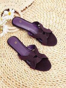 Zapatillas planas de mujer con diseño hueco y suela suave en color albaricoque, para looks de verano - Morado - Ver 3