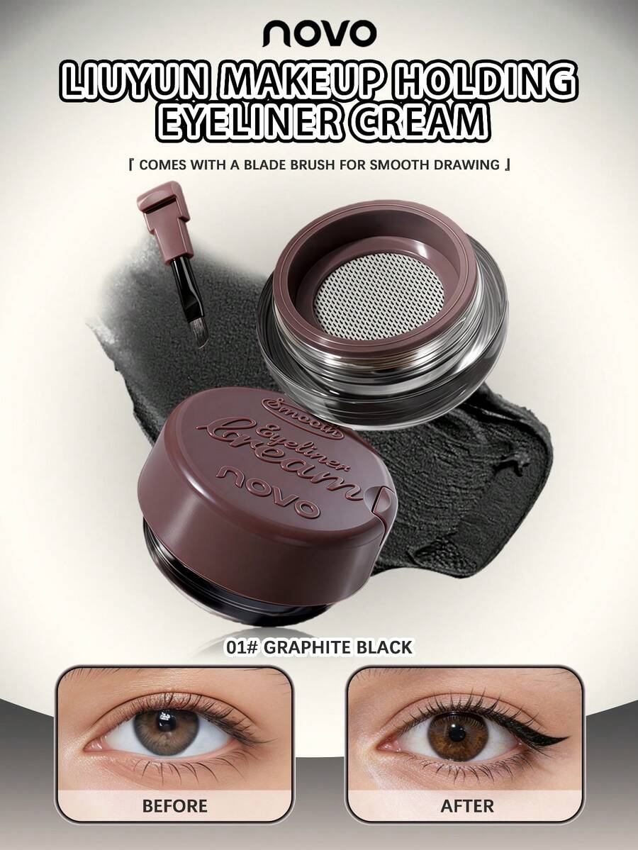 NOVO Waterproof Eyeliner Gel, Smudge-Proof, Long-Lasting, Beginner-Friendly Eyeliner Makeup, Easy Application To Enhance Eyes - 01# Graphite Black - View 1