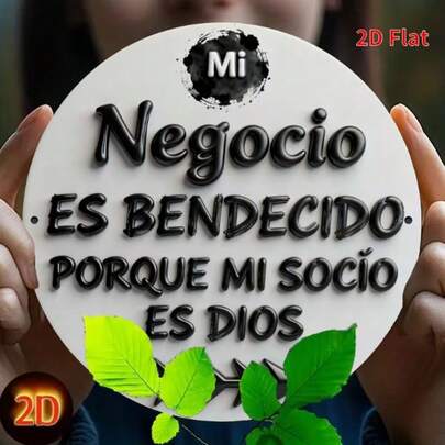 2D Flat Vintage Spanish Metal Wall Art Sign - 7.8x7.8 Inch Round Aluminum Plaque With "Negocio Es Bendecido Porque Mi Socio Es Dios" Quote, Room Decor