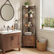 Bookcases,Librero de 5 Niveles con Estantes, Estante Esquinero con Puertas y Luz LED, Organizador de Estantes de 1.6m de Alto, Ideal para Esquinero para Sala, Dormitorio, Oficina y Cocina - Marrón