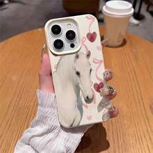 1pc TPU Soft White Horse & Pink Heart Bow Ribbon Pattern Phone Case Compatible With IPhone 17 Pro Max/17/16 Pro Max/15/13/12/11, S20 FE/A15/S24/A55, Redmi Note 11/12/13 Pro, Full Body Shockproof Protective Cover - White - View 4