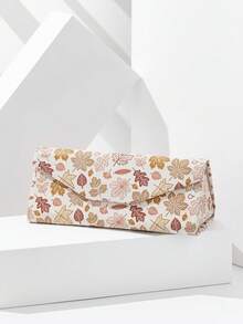 1 pieza Estuche plegable para gafas con estampado de hojas, diseño geométrico, casual y portátil, unisex - Multicolor - Ver 12