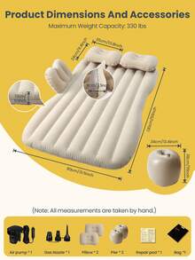 Car Backseat Inflatable Mattress Portable Travel Mattress Thickened Vehicle Camping Mattress Universal Inflatable Mattress Includes Electric Air Pump And 2 Pillows Mattress Dimensions: 51 X 31.5 Inches Suitable For Car Backseats, Picnics, Camping, Home Use (Beige) - Vertical Stripes - View 5