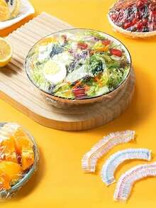 100pcs/Pack Disposable Plastic Food Covers, Colorful Elastic Wrap Film, Reusable Dish Lids, Kitchen Storage Bags - Multicolor - View 5