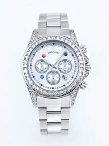 Rhinestone Constellation Watch, Fashionable Starry Dial Multifunctional Quartz Watch, Luxury Steel Band Unisex Wristwatch - one-size - View 9