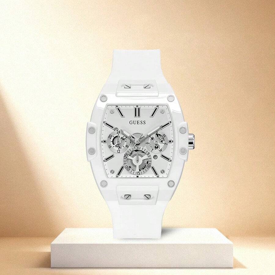 Guess Phoenix GW0203G6 多功能男士石英表，黄色硅胶表带，黑色圆筒形表盘，休闲腕表，适合日常街头运动装扮，时尚男士礼物，送给男友的理想之选 - 白色 - 查看 1