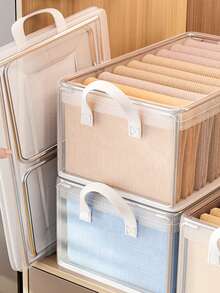Stackable Transparent Storage Box With Lid, Space-Saving, Convenient Organization, Large Capacity With Handle, Multi-Purpose Storage Box, Thickened Storage Box, Suitable For Home, Dorm, Bedroom, Wardrobe, Etc. Valentine's Day Sunshine Travel Cooling - Clear - View 4