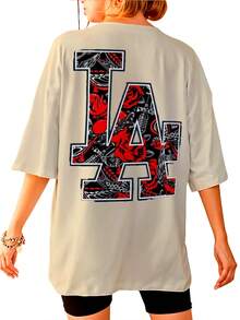 Camiseta Oversized Los Angeles City Street Unissex DTF ref4423 - Bege - Visão 4