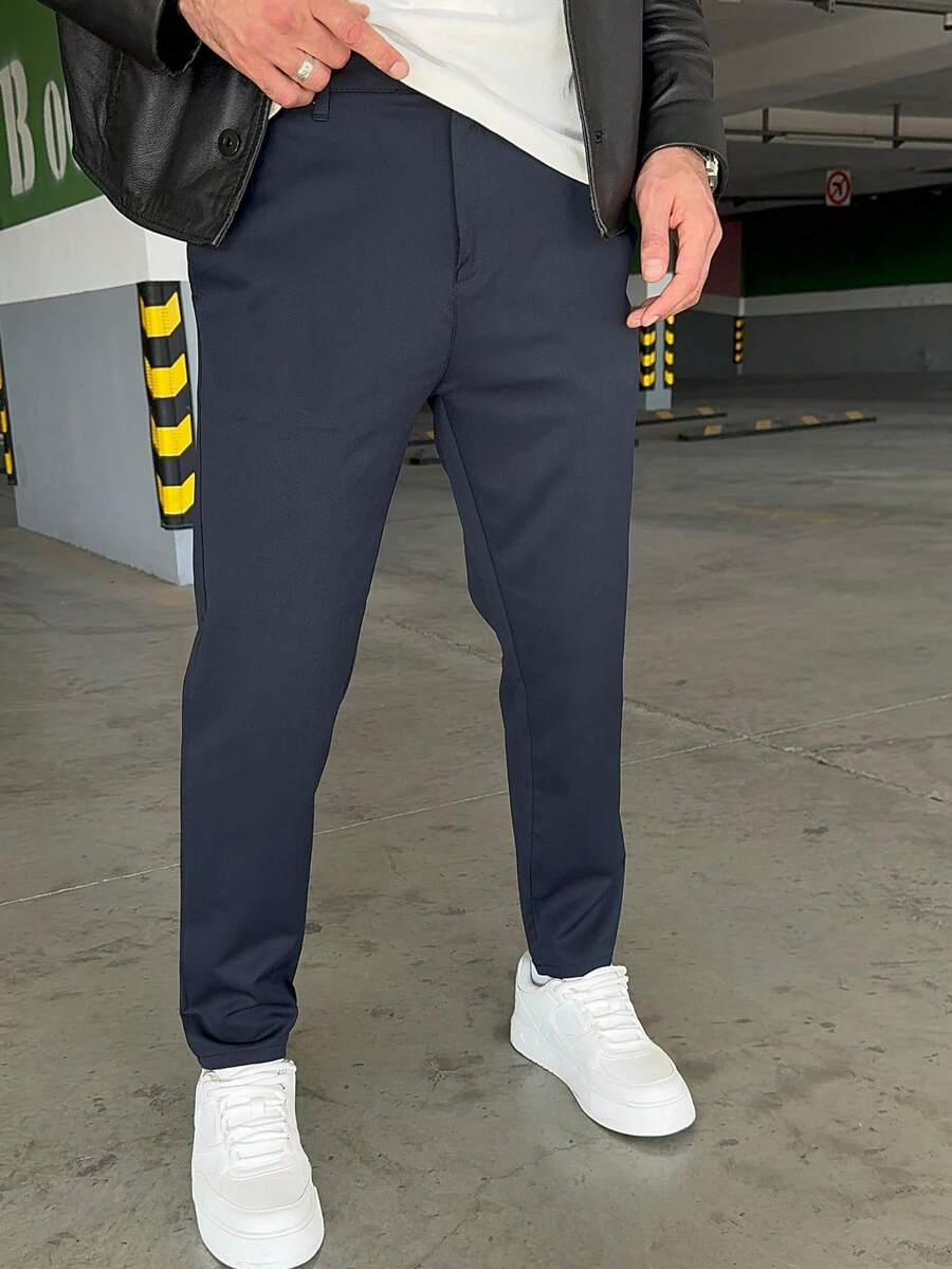 Men's Casual Everyday Commute Versatile Suit Pants With Pockets - Navy Blue - View 1