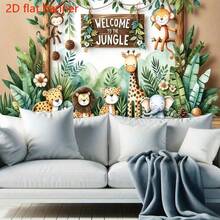 1pc 2D Flat Jungle Theme Banner, Polyester Material, Welcome To The Jungle Background, Holiday Photo Backdrop, Classroom/Office Wall Hanging, Party Decor, Traditional Cultural Art Supplies