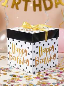 1个黑白圆点生日礼物盒，带盖和丝带，黑白金主题生日礼物包装盒，生日派对礼物包装用品，生日快乐派对用品，生日礼物收纳盒，生日装饰，生日礼物，派对礼品 - 白底黑點 - 查看 8