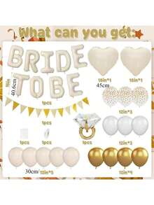 1set Sand White Bachelorette Party Decorations, Nude White Bride To Be Bridal Shower Balloons Decorations, White And Gold Balloons With Diamond Ring Cream Heart Balloons For Bachelorette Engagement Wedding - 彩色 - 查看 9