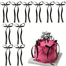 10 Pieces Elegant Black Bow Cake Topper Set - Polyester, No Electricity Required, Weddings, Birthdays, Graduations, And Parties - Versatile Home And Event Decoration, Cake Decoration Supplies Halloween,, And Party Supplies EBOP - màu đen - Xem 1