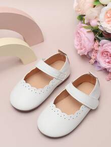 Infant Flat Hook And Loop Casual Shoes, Simple Design Girls Comfortable Versatile Leather Shoes - White - View 2