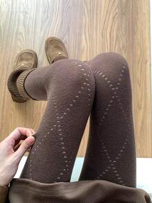 1pc Women's Warm Knee-High Socks, Casual & Versatile Brown Leggings, Japanese JK Diamond Mesh Thickened Knee-High Socks, Suitable For Autumn/Winter