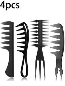 4pcs/Set Hair Styling Brush Set, Wide Tooth Comb, Double-Sided Tail Comb, Barber Tools, Unisex, Beard Stylist Tools, African American Accessories, Black, 4 Styles - Multicolor - View 9