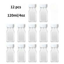 12个2盎司小塑料瓶，带盖，适合储存液体——姜汁饮料、冷冻、防漏、塑料奶昔瓶，非常适合盛装果汁、牛奶、自制饮料。 - 白色 - 查看 15