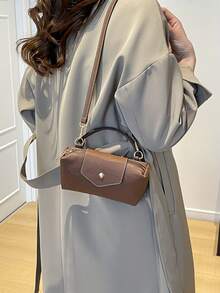 Mini New Fashion Handbag With Contrast Color Design, Made Of Waterproof Nylon Fabric, Includes Shoulder Bag, Square Bag And Vegetable Basket Bag, Suitable For Commuting, Parties And Vacations In Winter - Brown - View 5