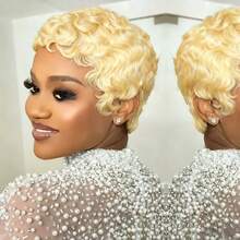 4 Inch Fingerwave Pixelated Curly Wig, Brazilian Remy Human Hair 613 Blonde Full Lace Wig, Deep Wave Curly Rose Net Cap - S613 - View 5