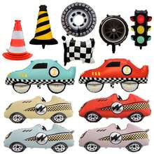 1pc Racing Flag Tire Aluminum Foil Balloon, Perfect For Racing Themed Party, Birthday, Car Anniversary, Graduation Ceremony Decoration, Can Be Used As Party Decor - Multicolor - View 3