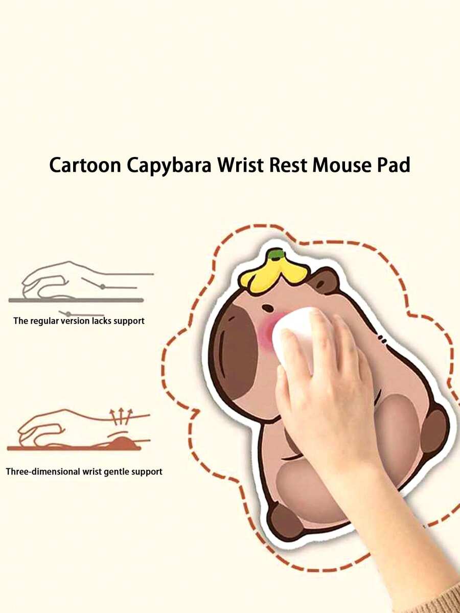 1个水豚鼠标垫，带腕托，3D人体工学加厚腕垫，适用于办公室，防止鼠标手受伤 - 彩色 - 查看 1