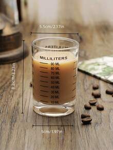 1 pieza/Vaso medidor marcado, Jarra de 3 onzas con fondo pesado, Taza de espresso marcada, Vaso pequeño redondo para licores, Vaso pequeño, Para vodka, whisky, tequila, espresso, bebidas espirituosas, Utensilios de bar - Multicolor - Ver 2