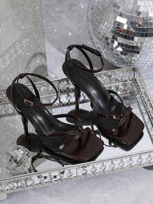 صندل نسائي أنيق مريح مفتوح الأصبع بكعب عالٍ بحزام الكاحل باللون البرغندي، متعدد الاستخدامات للحفلات والمناسبات والعطلات والنوادي الليلية - عنابي اللون - مشاهدة 8