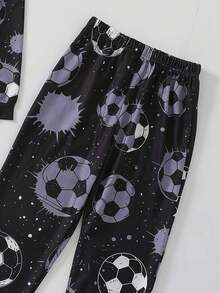 2pcs/Set Boys' Football Print Hoodie Sweatshirt And Casual Sweatpants Outfit, Comfortable And Stylish For Outdoor, Spring/Autumn - Black - View 8