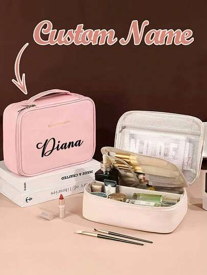 Customizable Makeup Bag, Available For Printing Name/Logo. This Personalized, Portable, And Waterproof PU Makeup Bag Is An Ideal Choice For Bridesmaid Gifts, Bachelorette Party Favors, Or A Fashionable Large-Capacity Travel Bag.